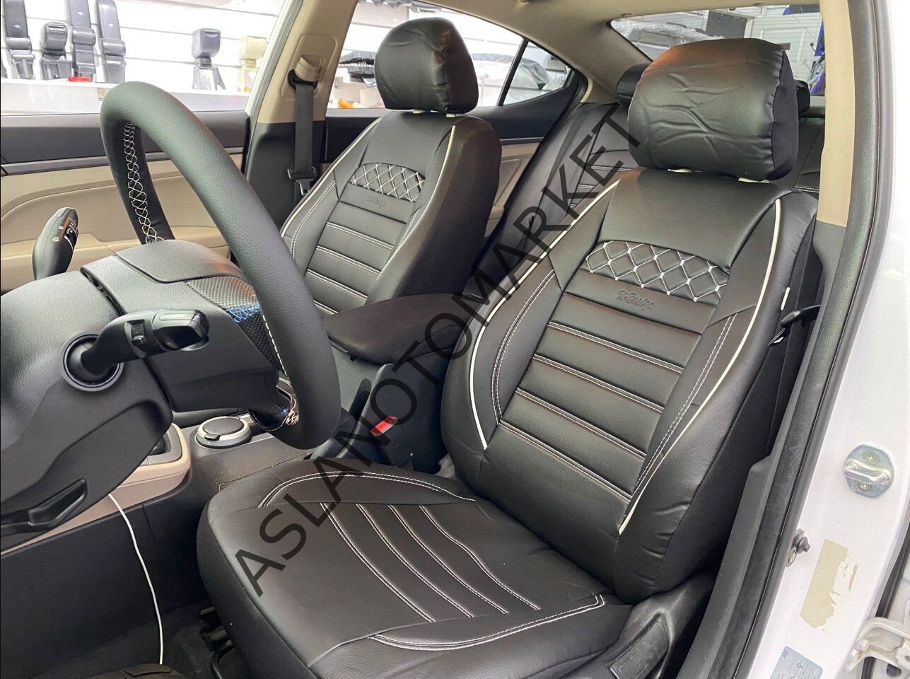 KAREN DERİ KOLTUK KILIFI SERİSİ SİYAH-BEYAZ İPLİ HT602