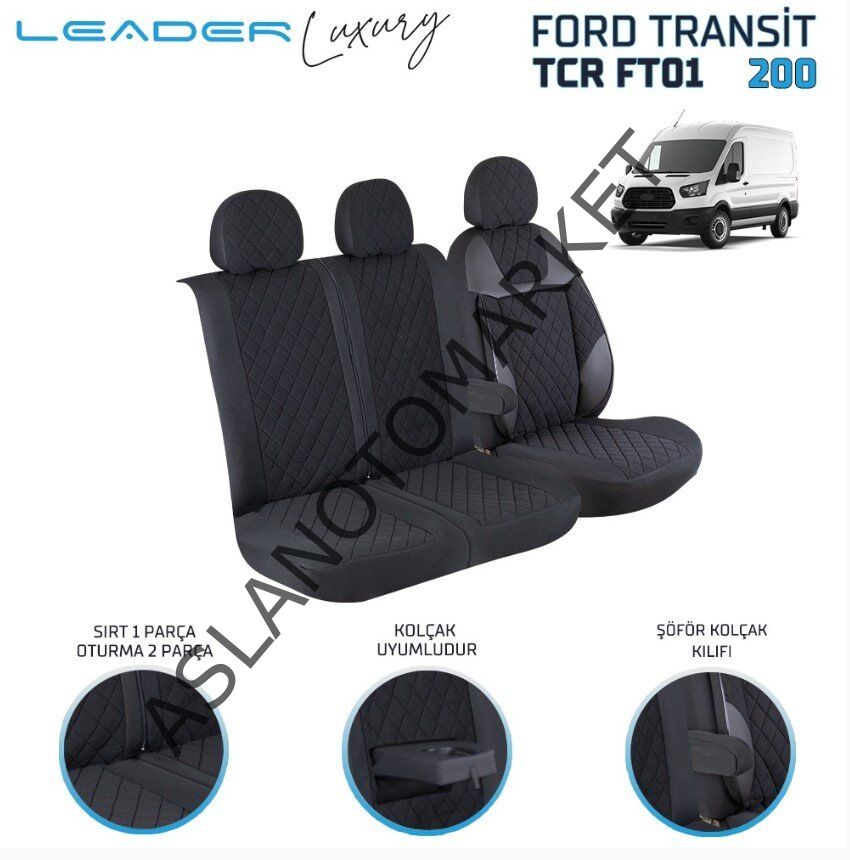 LEADER FORD TRANSİT 2013- 2+1 KOLTUK KILIFI SİYAH