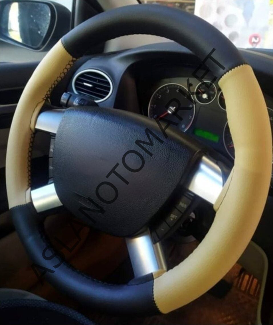 AS-AK 105 CM BEJ İPLİ BEJ-SİYAH DİKMELİ DİREKSİYON KILIFI