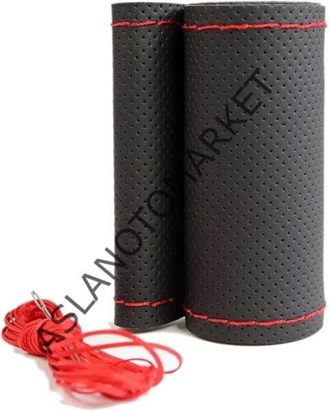 AS-AK 105 CM KIRMIZI İPLİ DELİKLİ-SÜET DİREKSİYON KILIFI