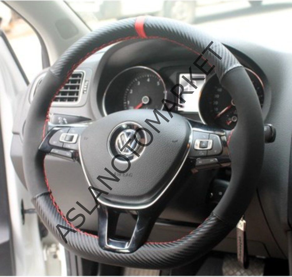 AS-AK 105 CM KIRMIZI İPLİ KARBON-SÜET DİREKSİYON KILIFI